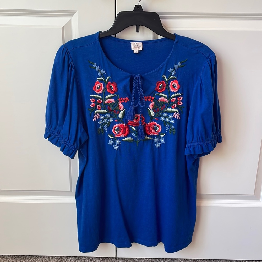 TJ Maxx Royal Blue Top w/ Multicolored Design